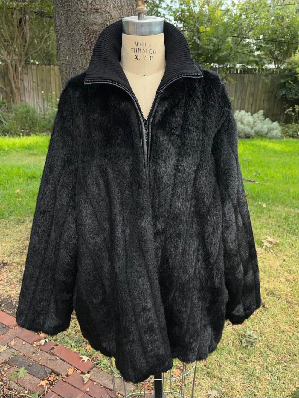 Vintage Selene Sport Black Faux Mink Fur Coat Bomber Jacket Y2K Plus Size Glam